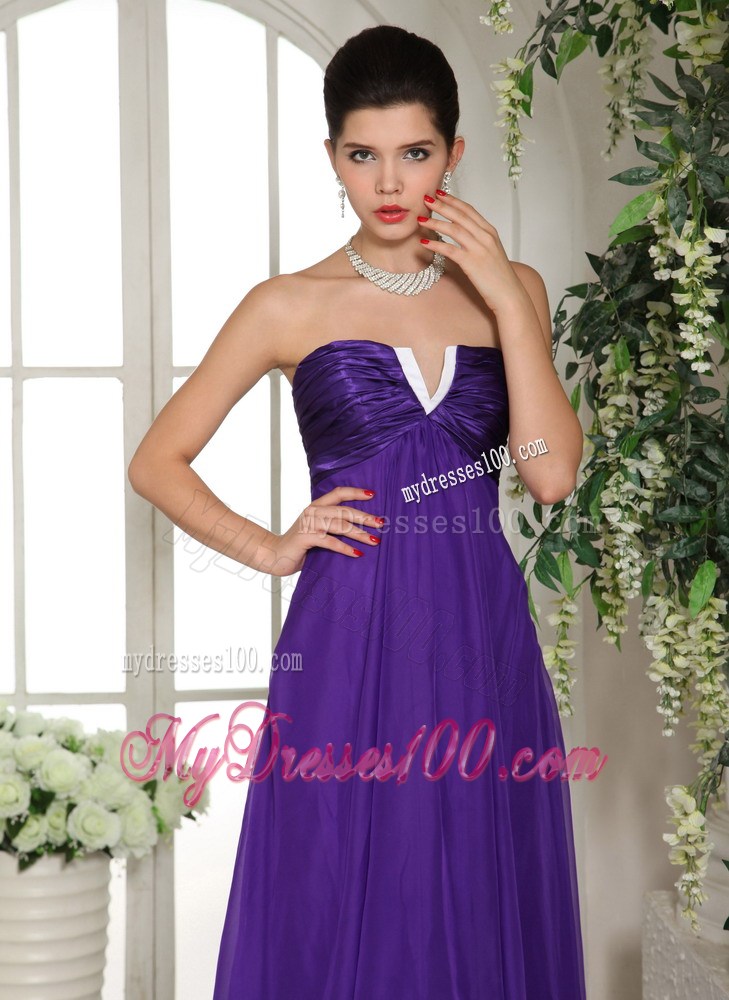 Stylish V-neck Eggplant Purple 2013 Long Party Dresses With Ruched