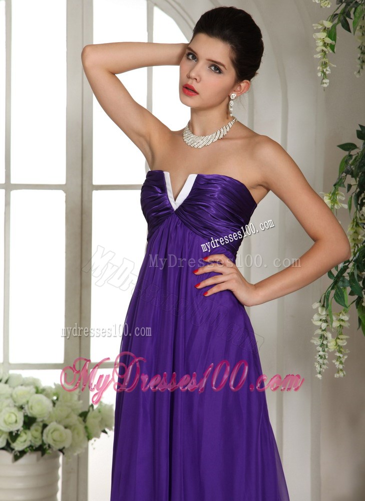 Stylish V-neck Eggplant Purple 2013 Long Party Dresses With Ruched