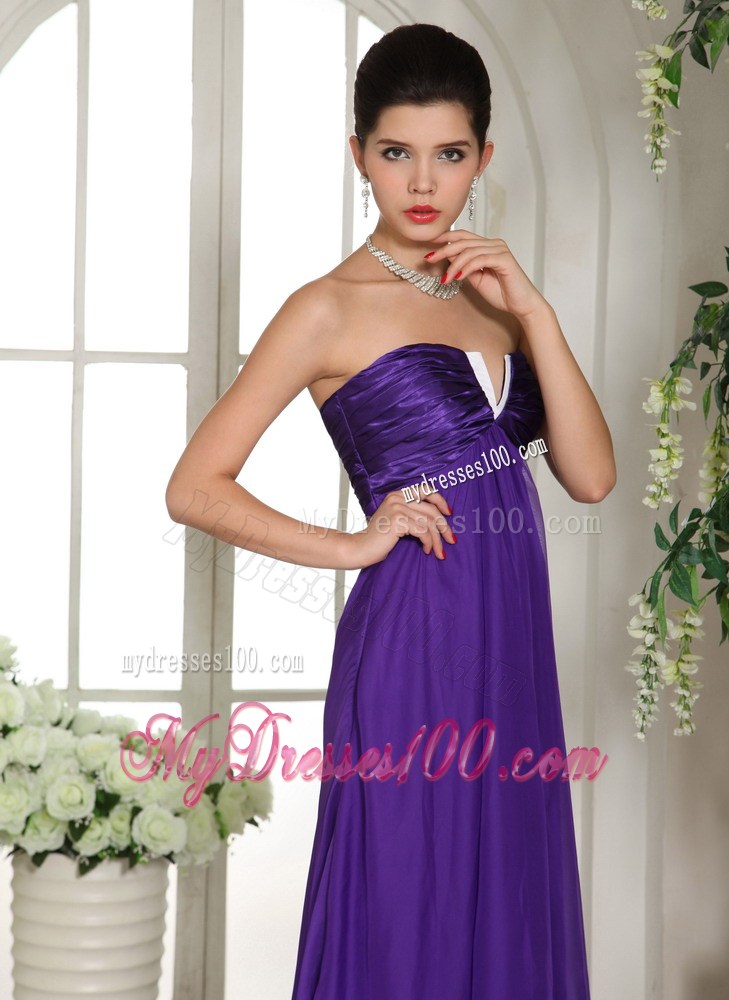 Stylish V-neck Eggplant Purple 2013 Long Party Dresses With Ruched