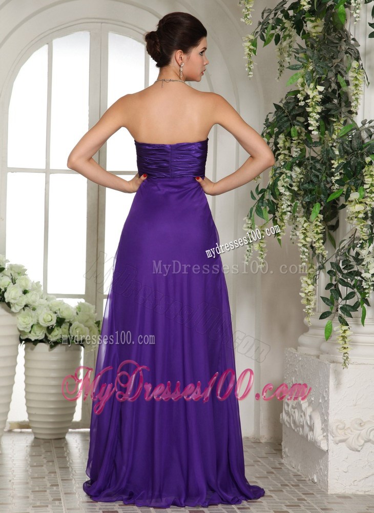 Stylish V-neck Eggplant Purple 2013 Long Party Dresses With Ruched
