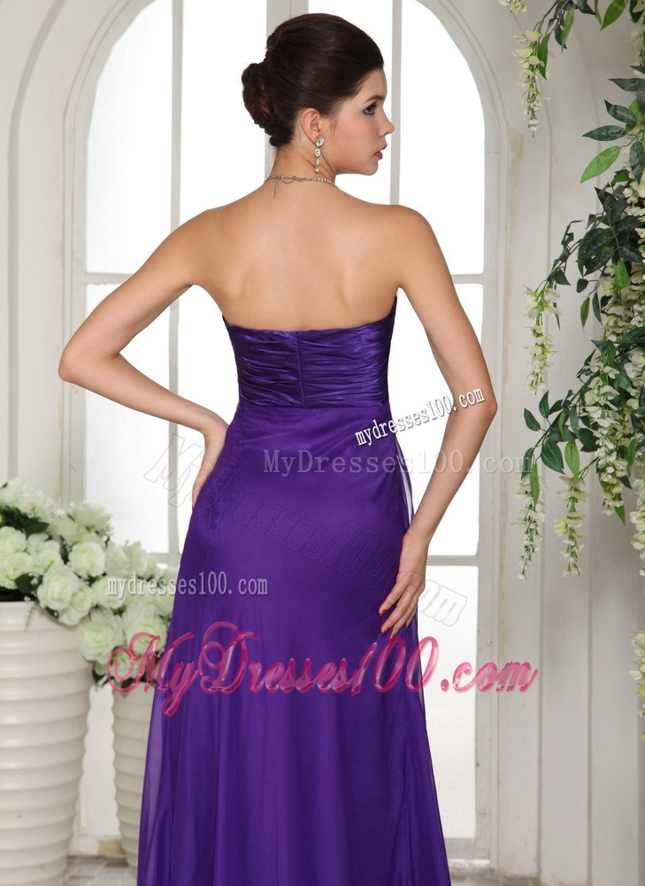 Stylish V-neck Eggplant Purple 2013 Long Party Dresses With Ruched