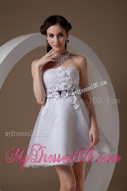 White Party Dresses Strapless Hand Made Flowers Mini-length