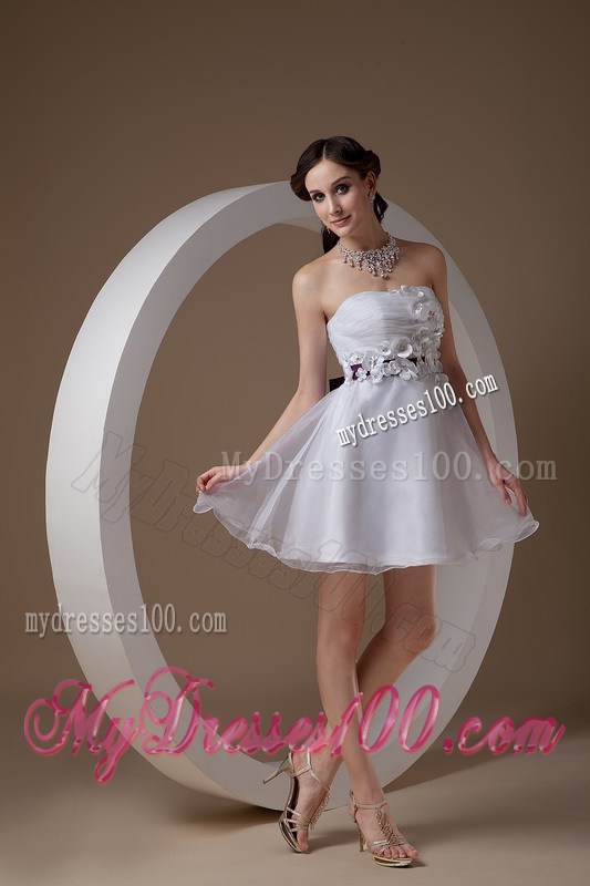 White Party Dresses Strapless Hand Made Flowers Mini-length
