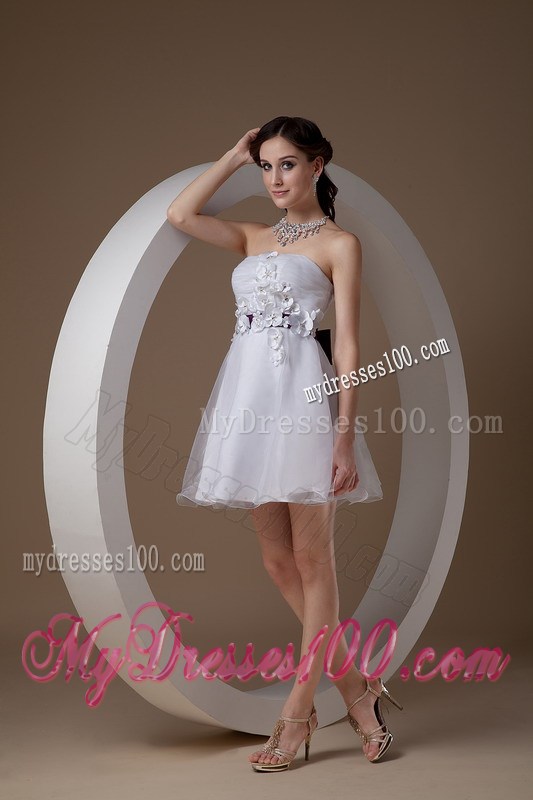 White Party Dresses Strapless Hand Made Flowers Mini-length