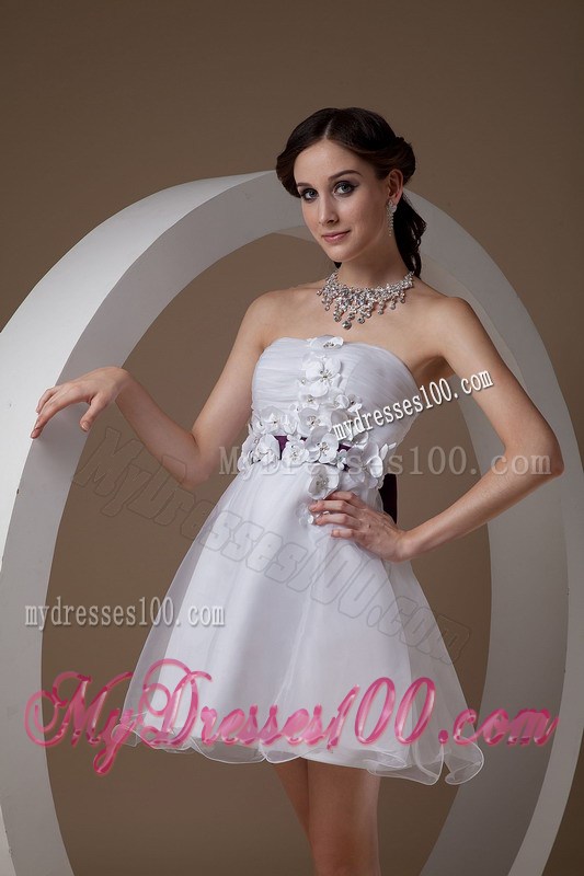 White Party Dresses Strapless Hand Made Flowers Mini-length