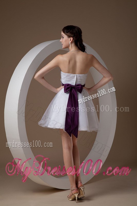 White Party Dresses Strapless Hand Made Flowers Mini-length