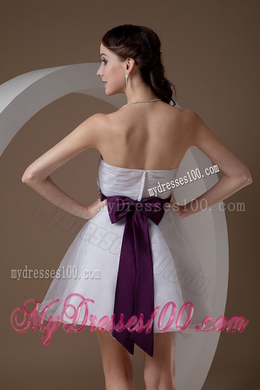 White Party Dresses Strapless Hand Made Flowers Mini-length