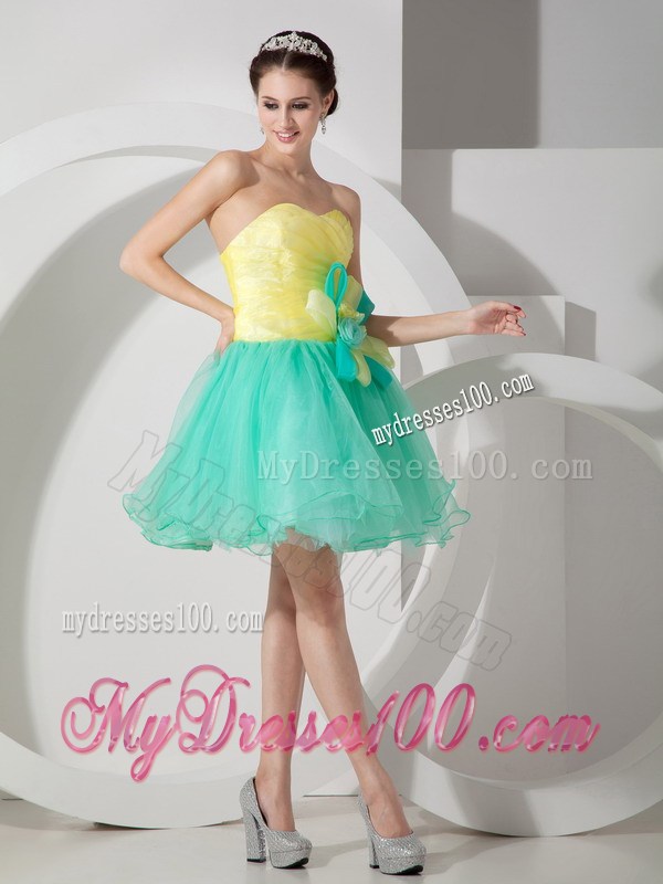 2013 Apple Green and Yellow Sweetheart Short Party Dresses