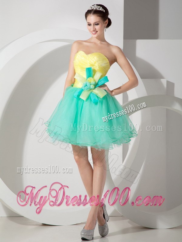 2013 Apple Green and Yellow Sweetheart Short Party Dresses