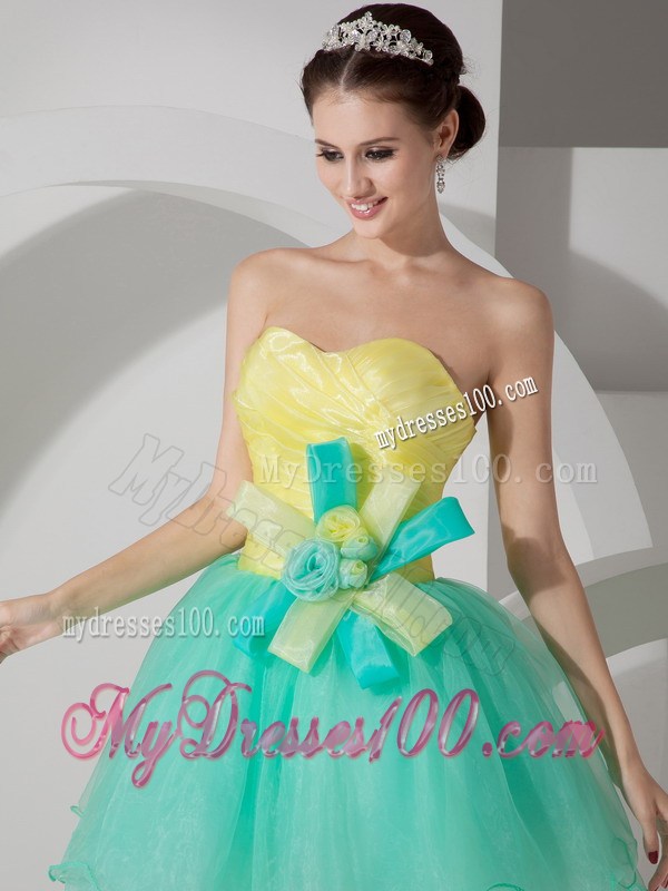 2013 Apple Green and Yellow Sweetheart Short Party Dresses