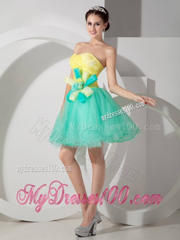2013 Apple Green and Yellow Sweetheart Short Party Dresses