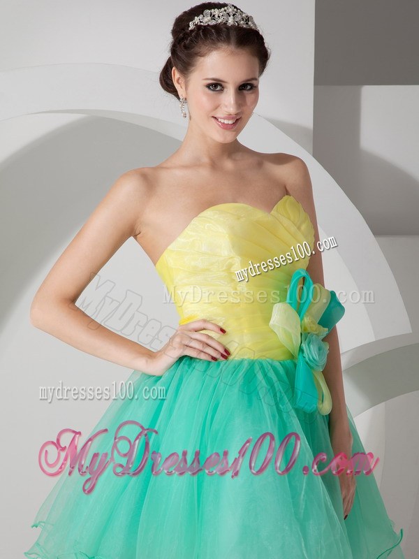 2013 Apple Green and Yellow Sweetheart Short Party Dresses