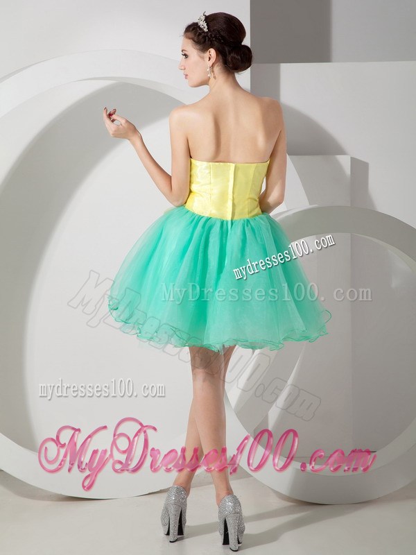 2013 Apple Green and Yellow Sweetheart Short Party Dresses