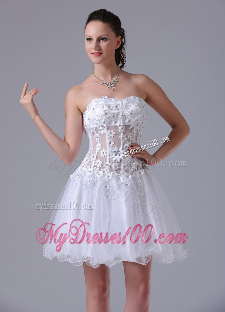 2013 White Princess Straps Appliques Party Dresses With Beading
