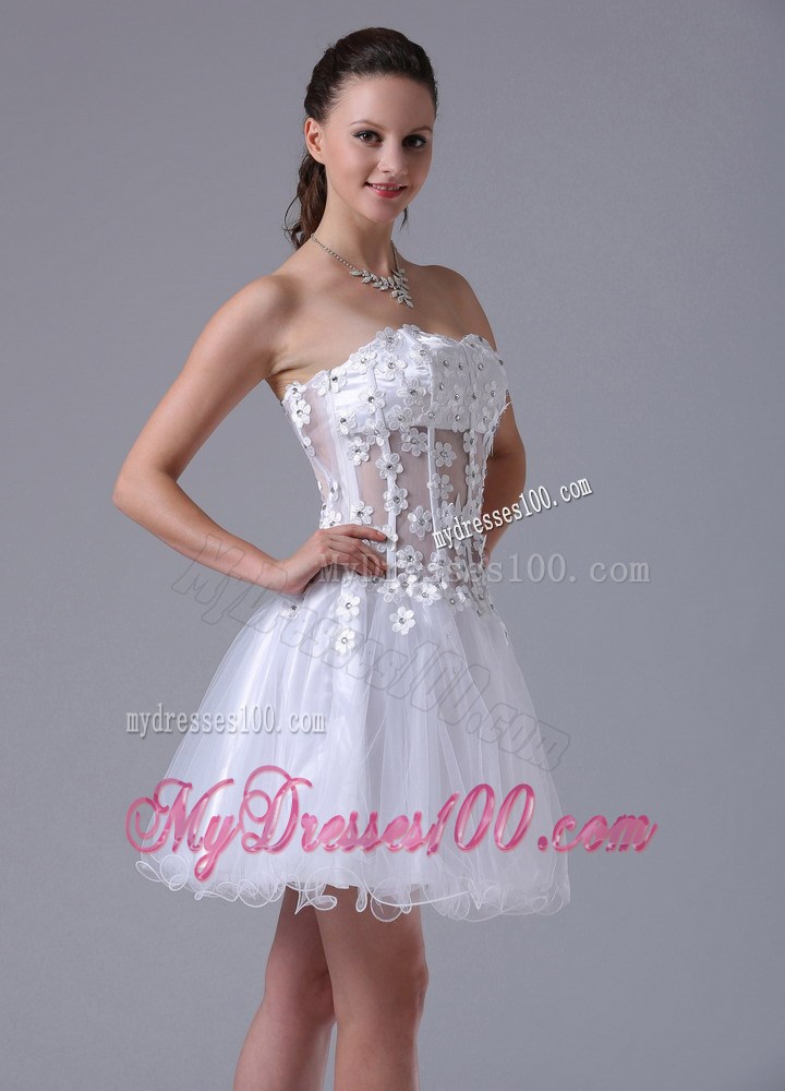 2013 White Princess Straps Appliques Party Dresses With Beading