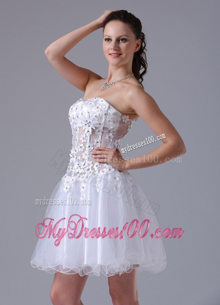 2013 White Princess Straps Appliques Party Dresses With Beading