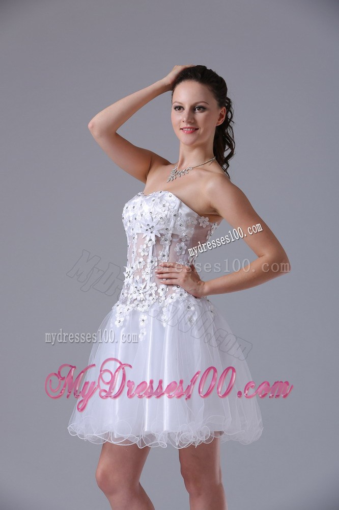 2013 White Princess Straps Appliques Party Dresses With Beading