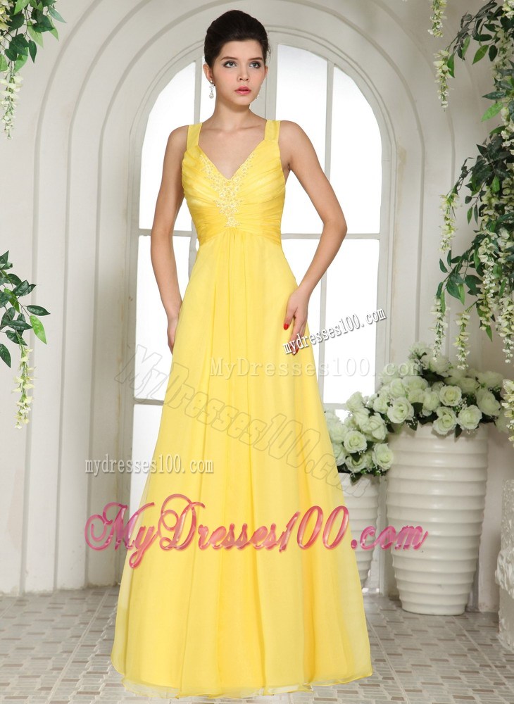 Beautiful Yellow Straps Party Dresses Appliques For Custom Made