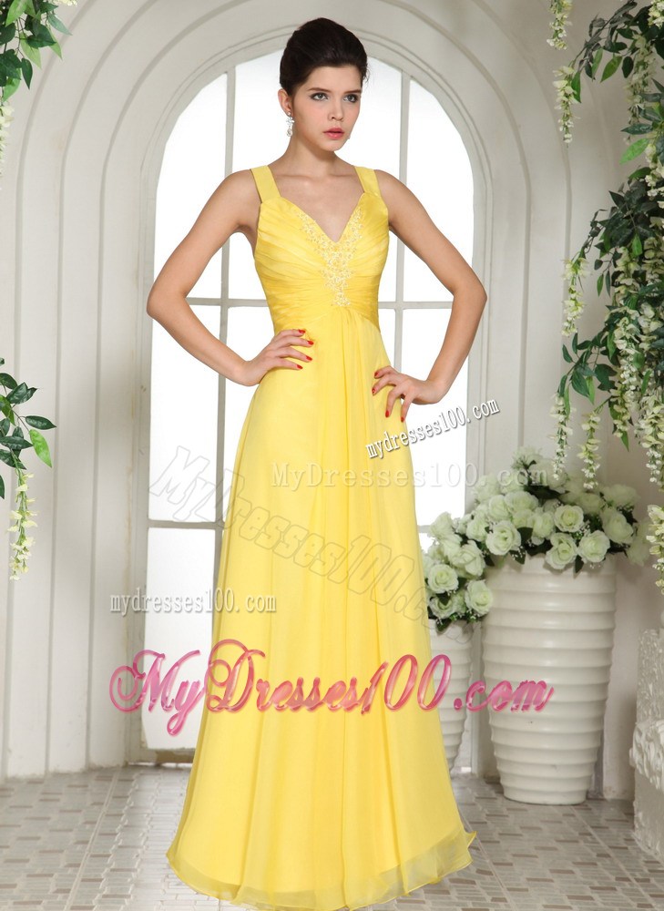 Beautiful Yellow Straps Party Dresses Appliques For Custom Made
