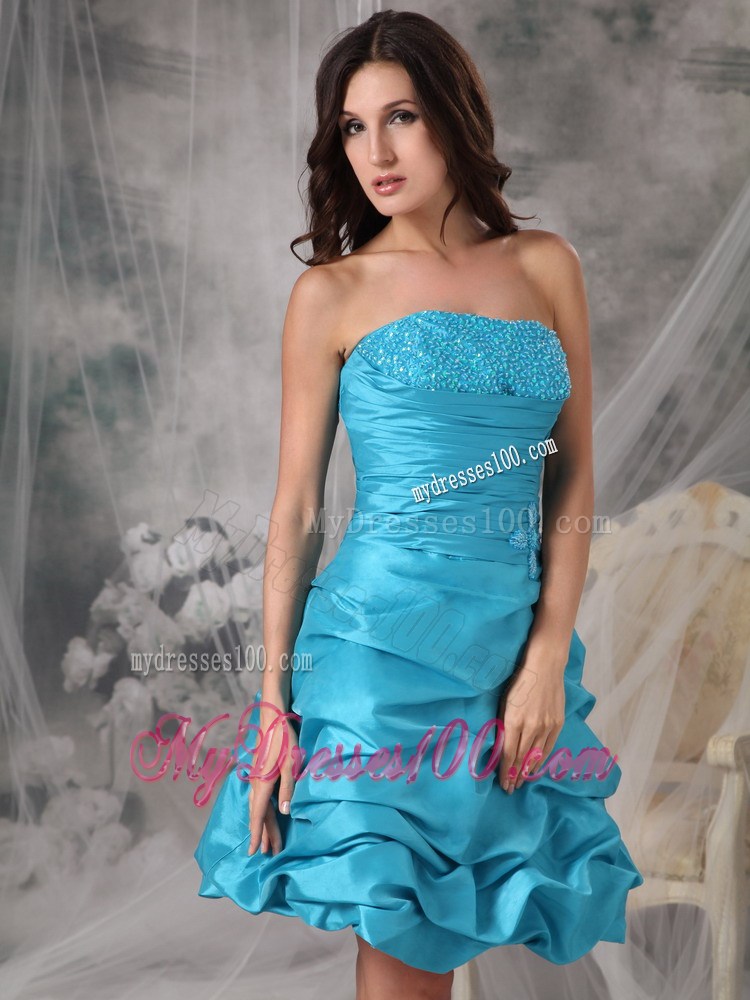 Cheap Aqua Blue Party Dresses Princess Strapless Beading Mini-length