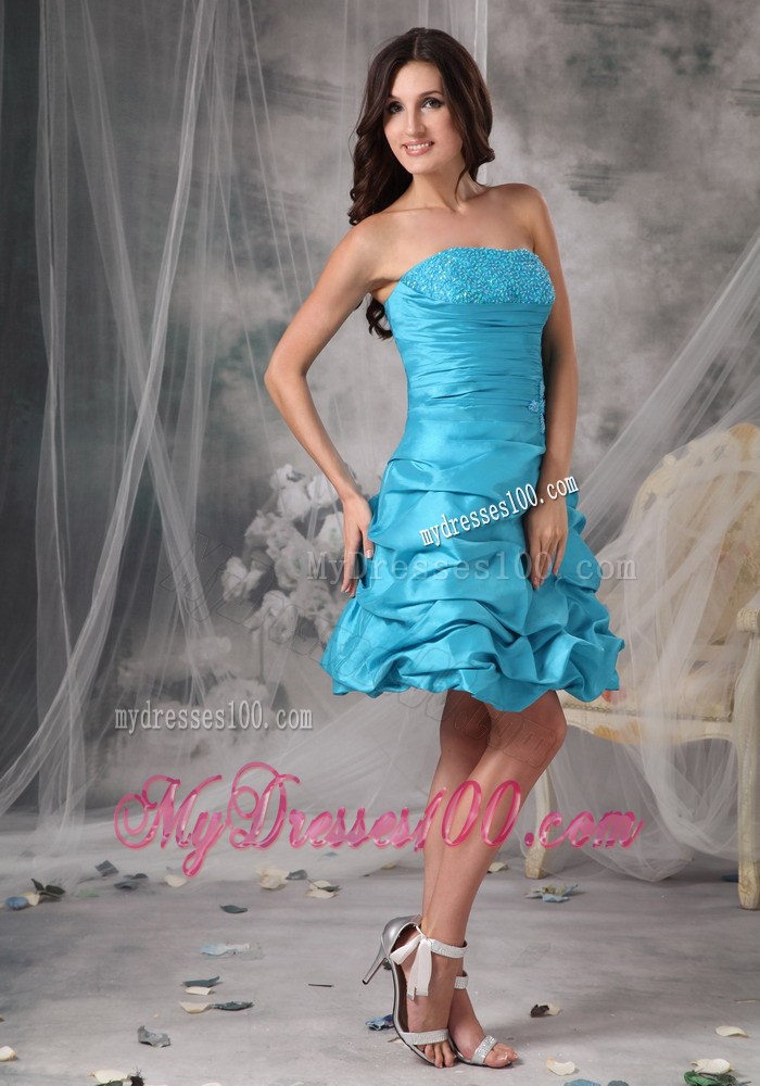 Cheap Aqua Blue Party Dresses Princess Strapless Beading Mini-length