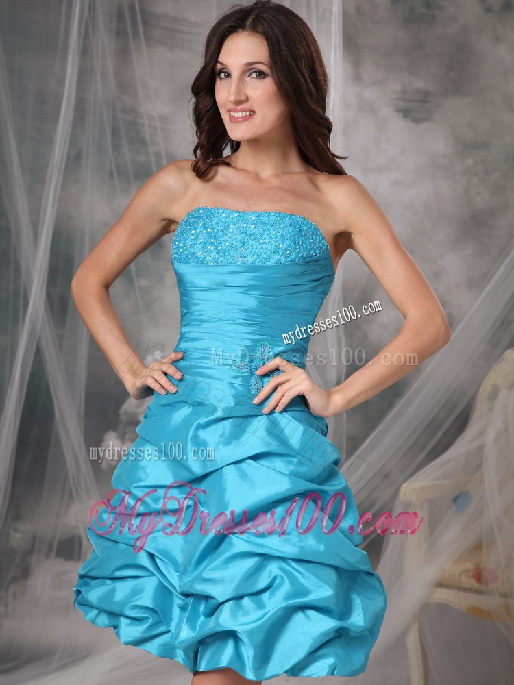 Cheap Aqua Blue Party Dresses Princess Strapless Beading Mini-length
