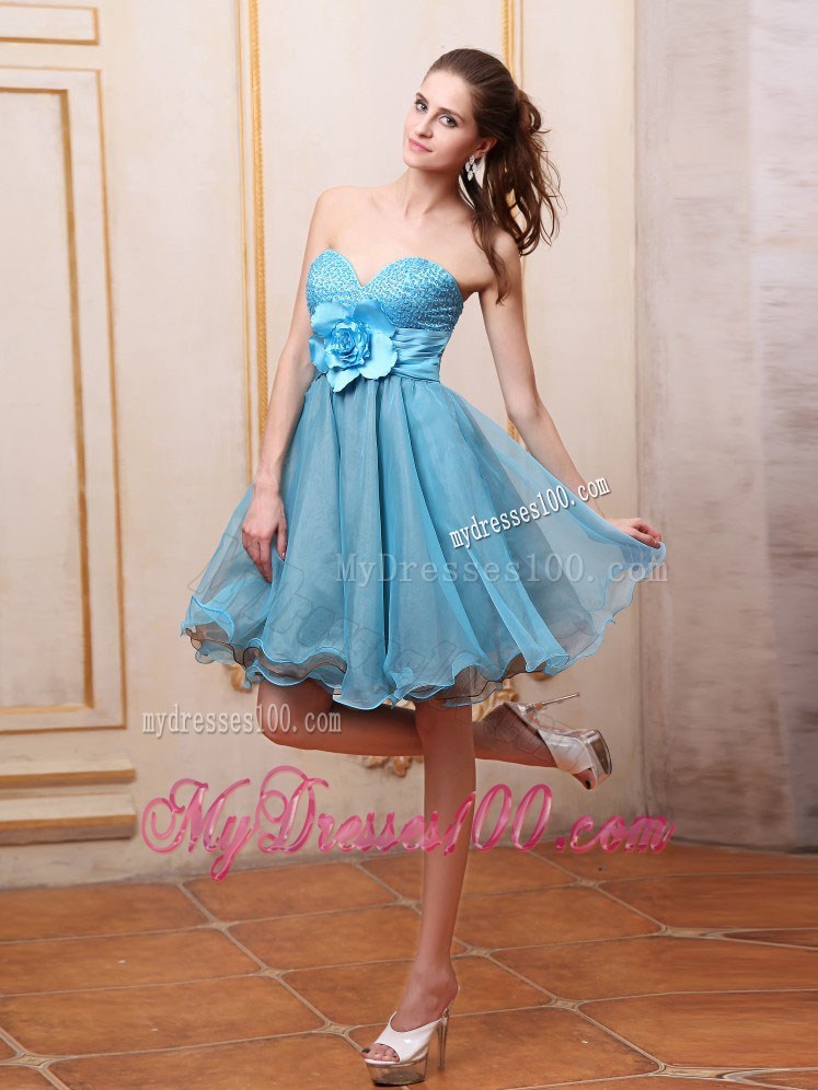 Baby Blue Princess Party Dresses Sweetheart Beaded Knee-length