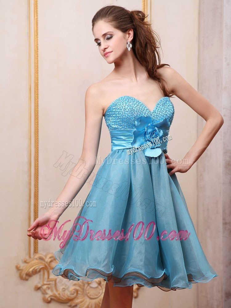 Baby Blue Princess Party Dresses Sweetheart Beaded Knee-length