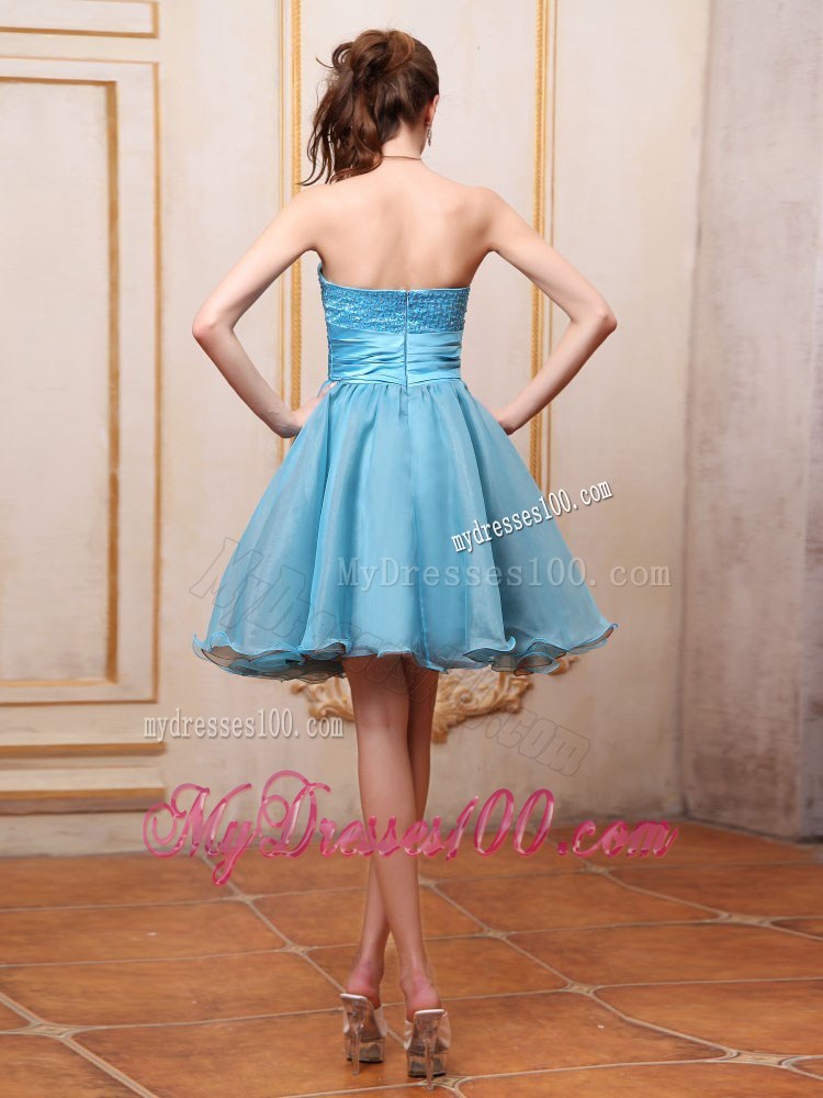 Baby Blue Princess Party Dresses Sweetheart Beaded Knee-length