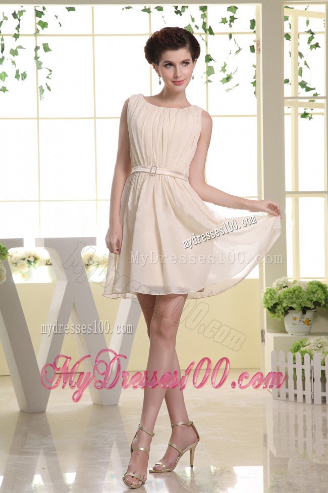 2013 Cheap Bateau Mini-length Belt and Champagne For Party Dress