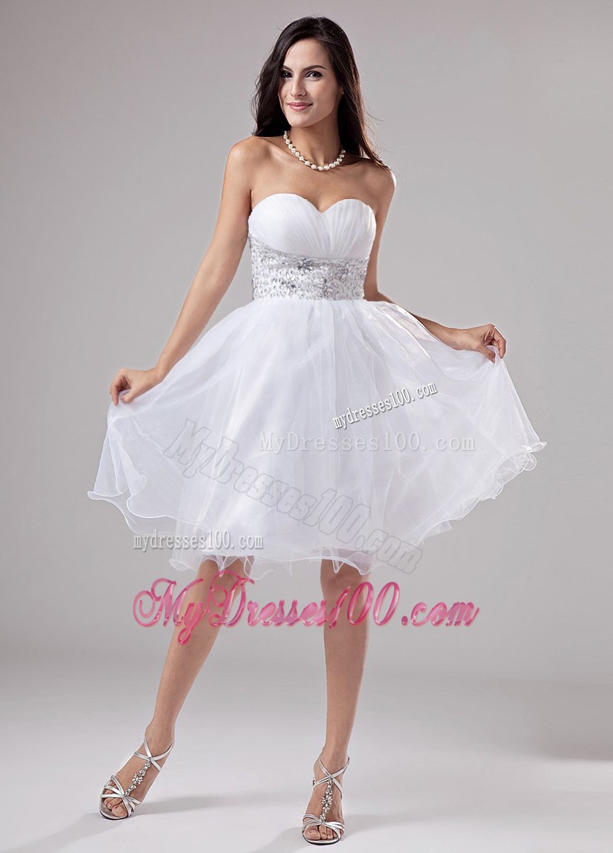 Beaded Decorate Waist Knee-length Sweetheart Party Dress