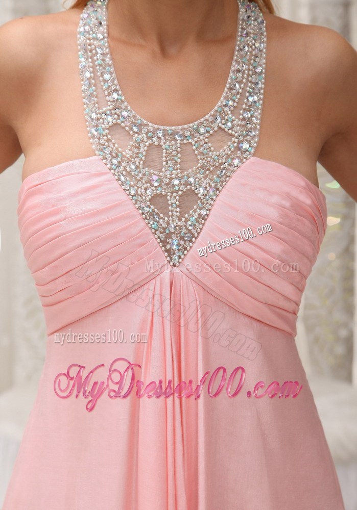 Beaded Scoop Ruched Brush Train Baby Pink 2013 Party Dresses