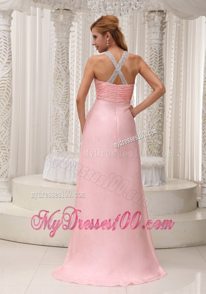 Beaded Scoop Ruched Brush Train Baby Pink 2013 Party Dresses
