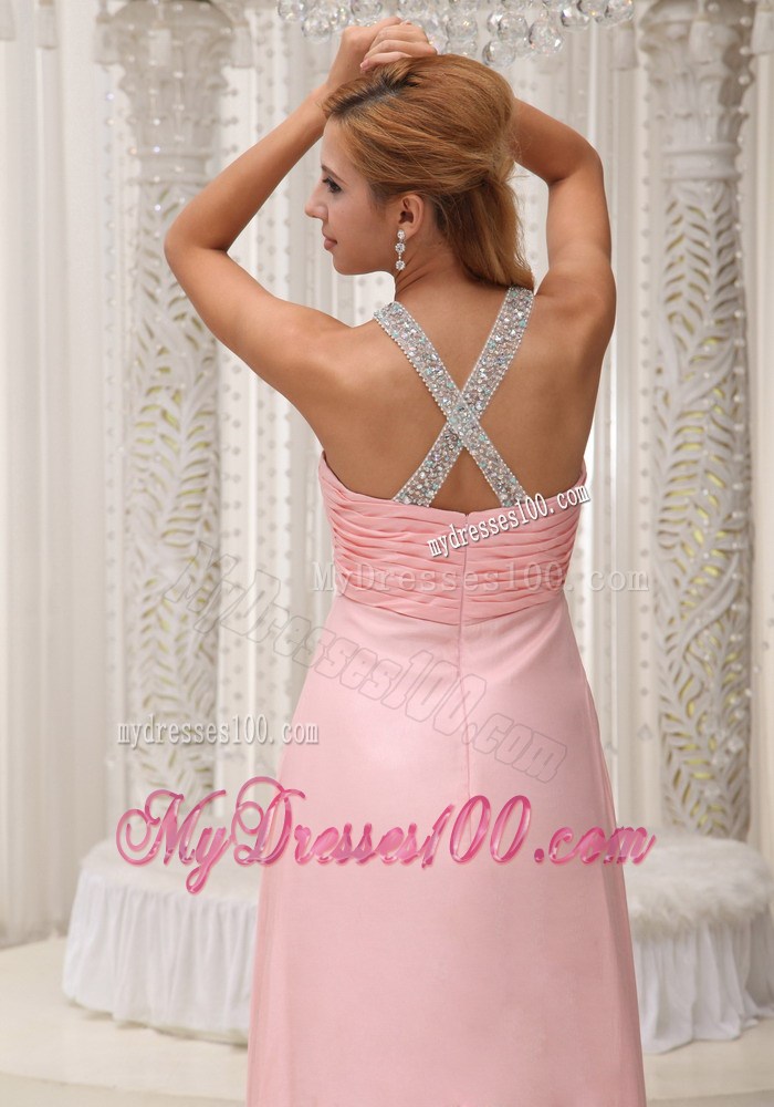 Beaded Scoop Ruched Brush Train Baby Pink 2013 Party Dresses