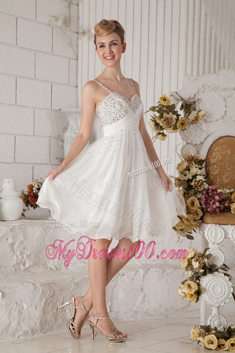 Elegant White Empire Straps Short Party Dress Beading Knee-length