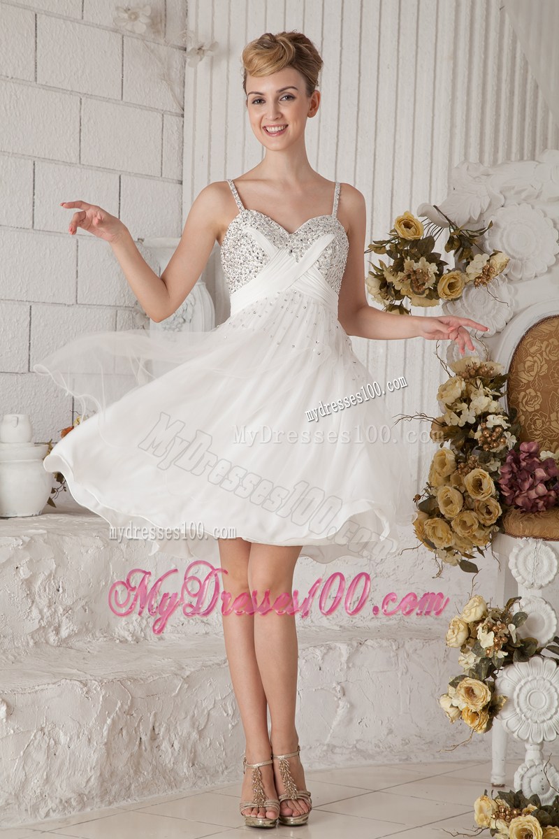Elegant White Empire Straps Short Party Dress Beading Knee-length