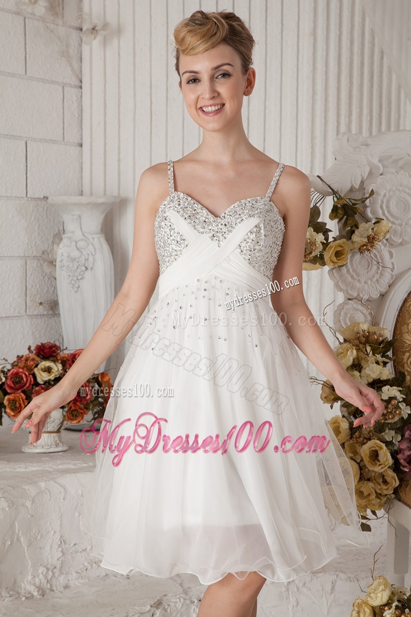 Elegant White Empire Straps Short Party Dress Beading Knee-length