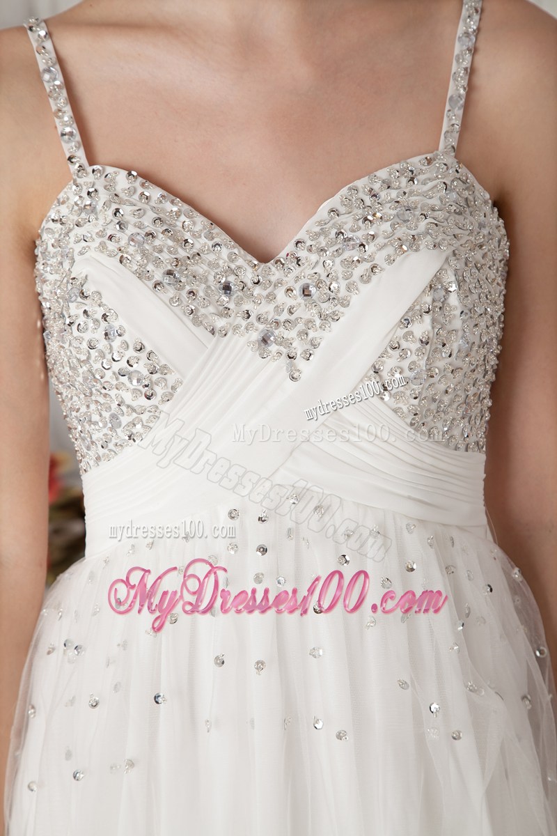 Elegant White Empire Straps Short Party Dress Beading Knee-length
