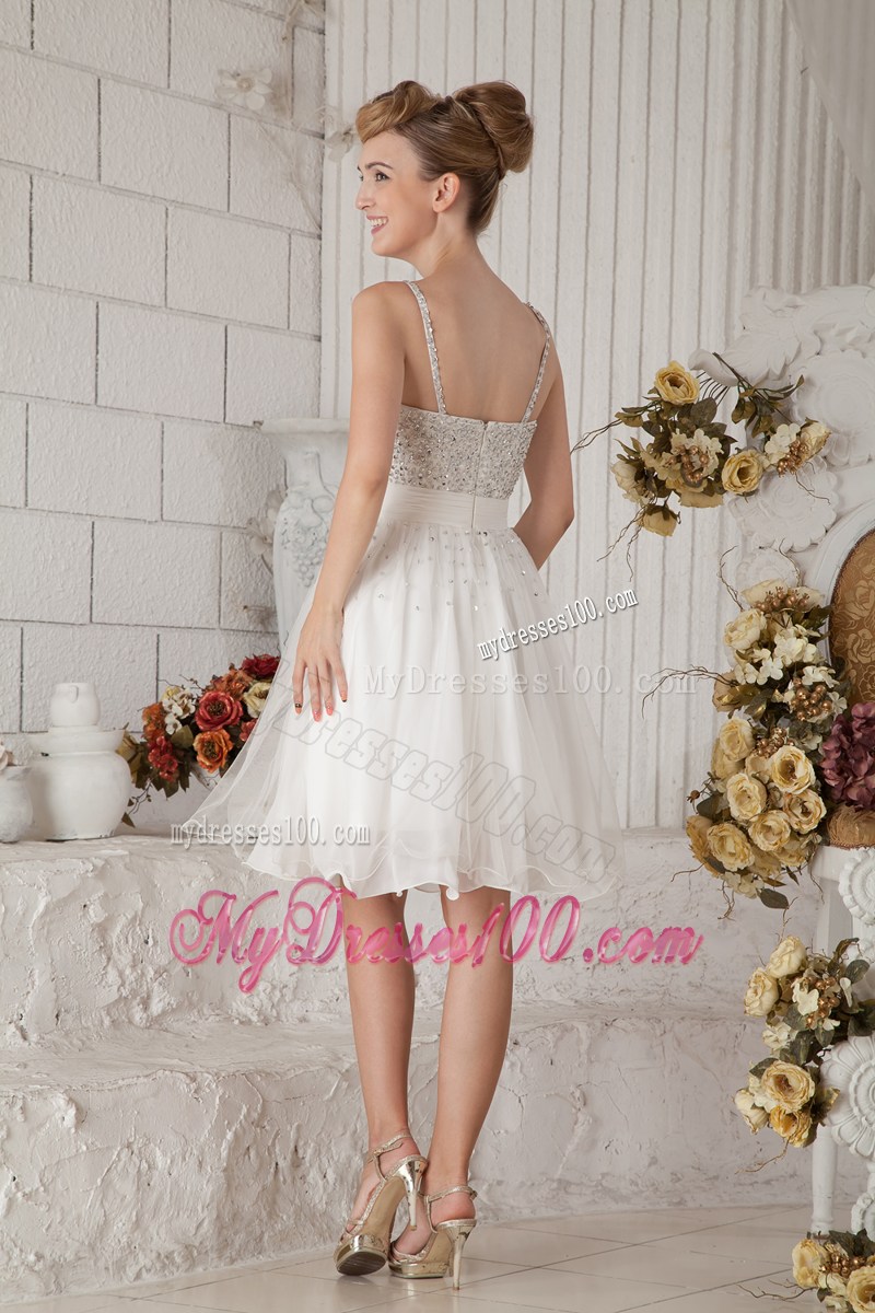 Elegant White Empire Straps Short Party Dress Beading Knee-length