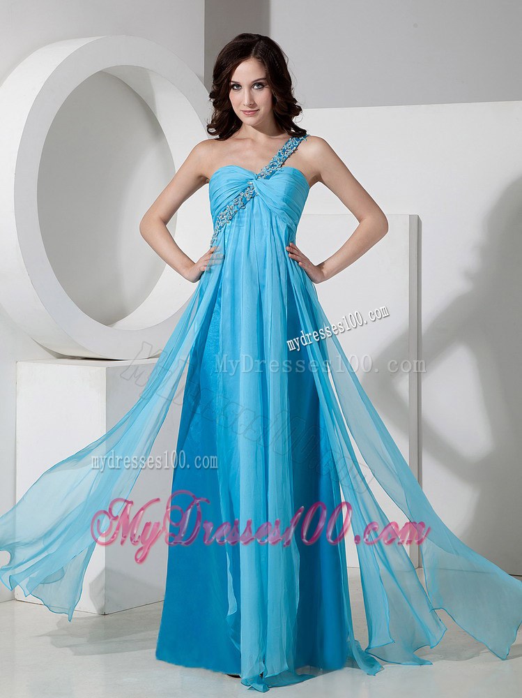 2013 Discount Baby Blue One Shoulder Party Dresses With Beading