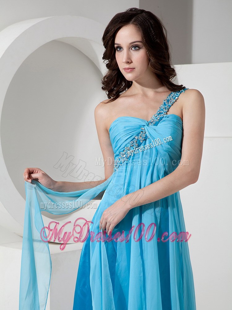 2013 Discount Baby Blue One Shoulder Party Dresses With Beading