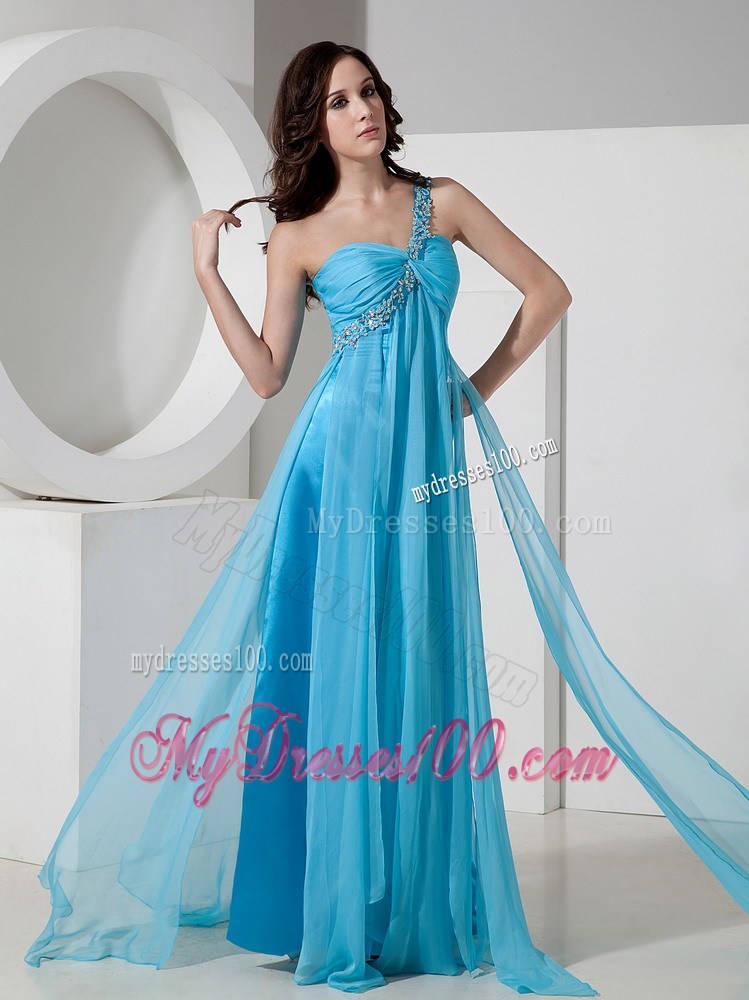 2013 Discount Baby Blue One Shoulder Party Dresses With Beading