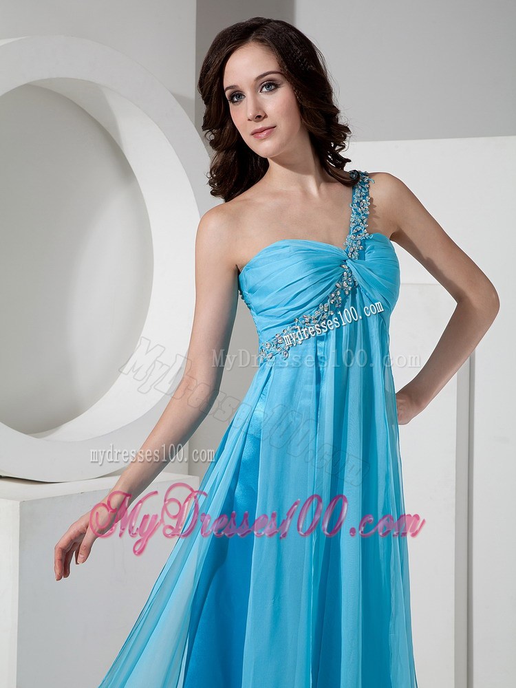 2013 Discount Baby Blue One Shoulder Party Dresses With Beading