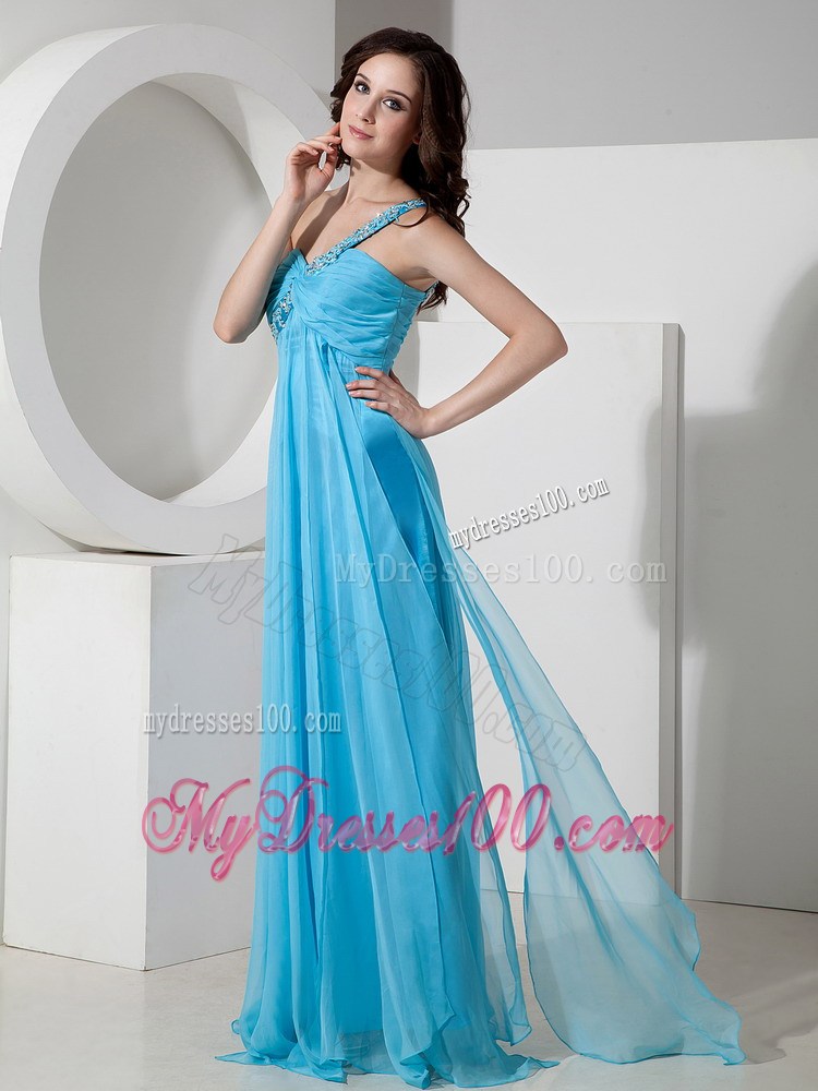 2013 Discount Baby Blue One Shoulder Party Dresses With Beading