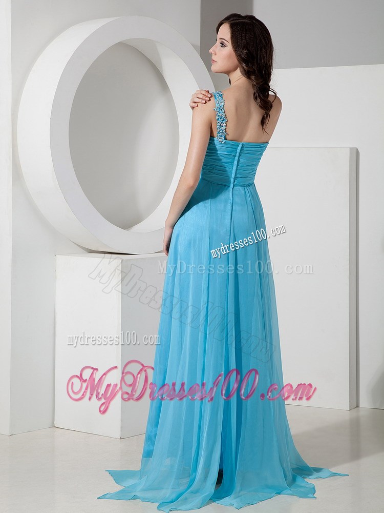 2013 Discount Baby Blue One Shoulder Party Dresses With Beading