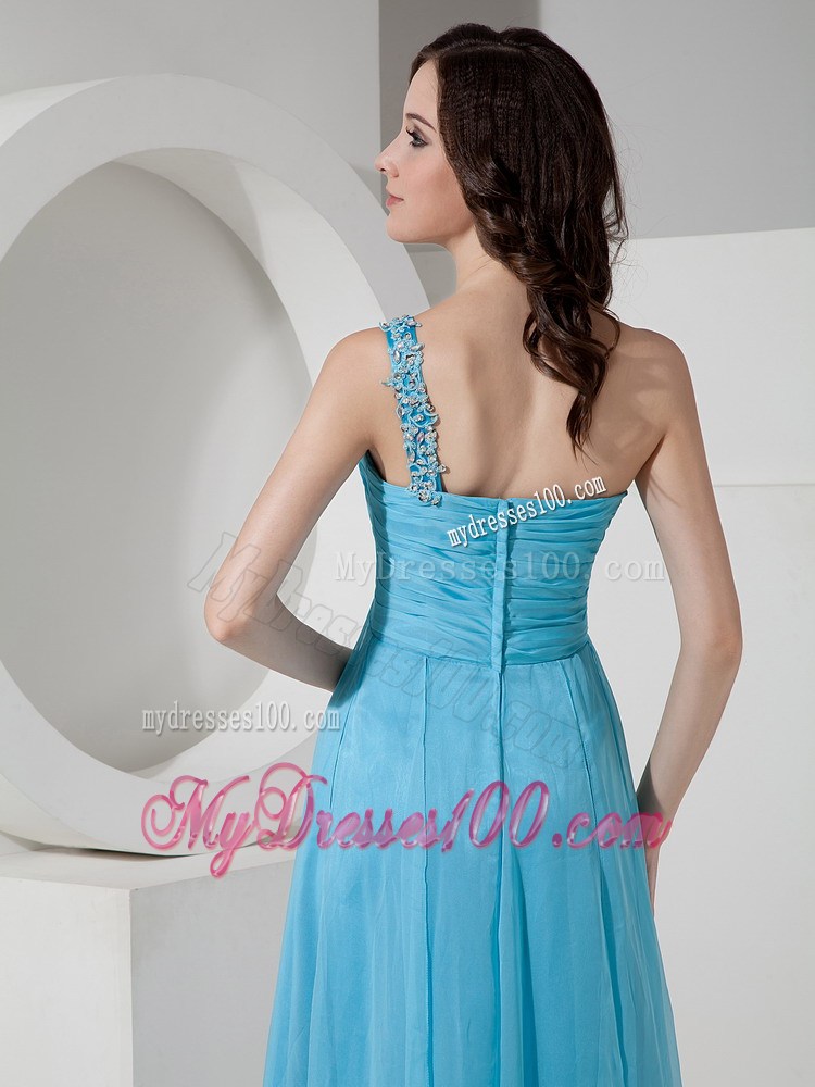 2013 Discount Baby Blue One Shoulder Party Dresses With Beading