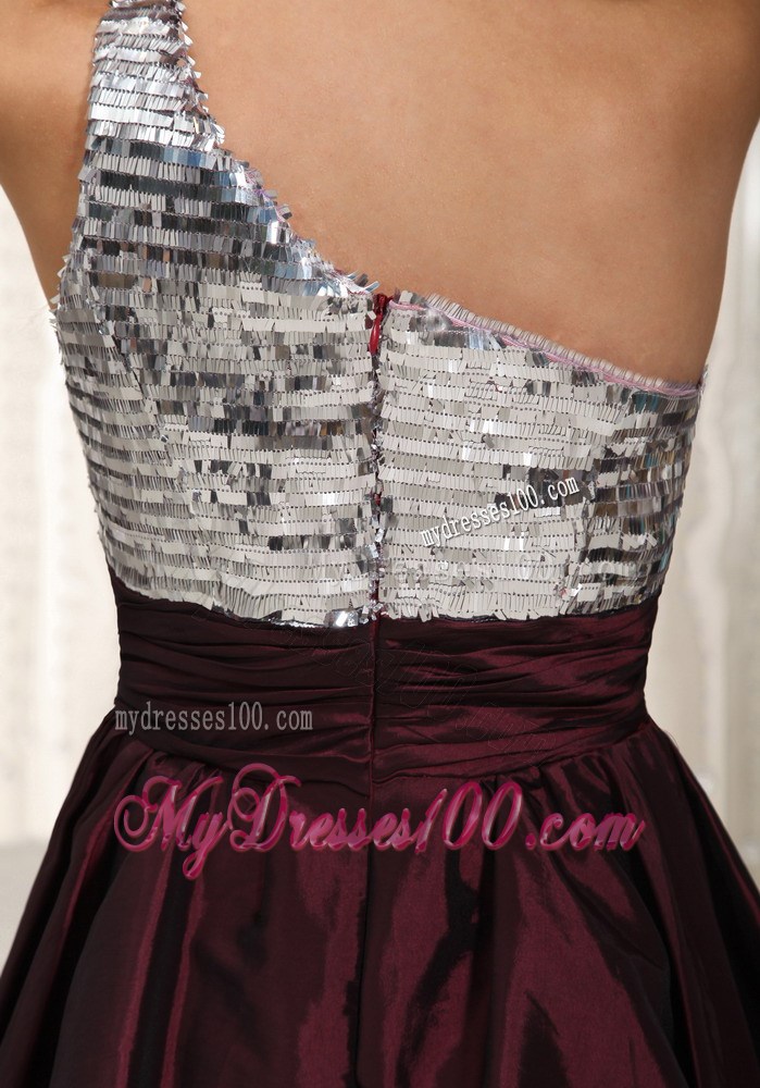 Dark Purple One Shoulder Mini-length Beaded Party Dresses