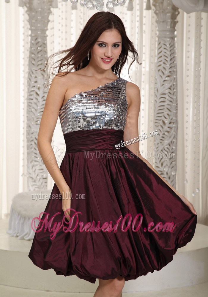 Dark Purple One Shoulder Mini-length Beaded Party Dresses