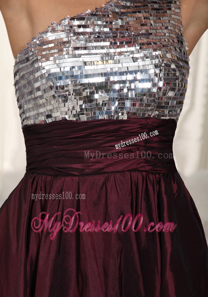 Dark Purple One Shoulder Mini-length Beaded Party Dresses