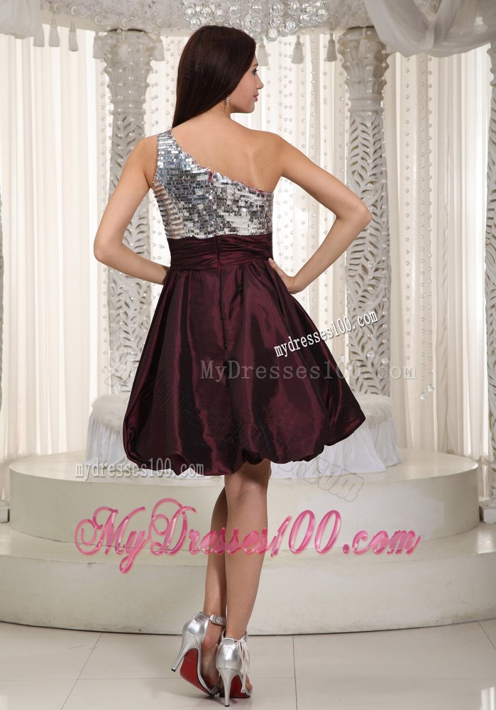 Dark Purple One Shoulder Mini-length Beaded Party Dresses